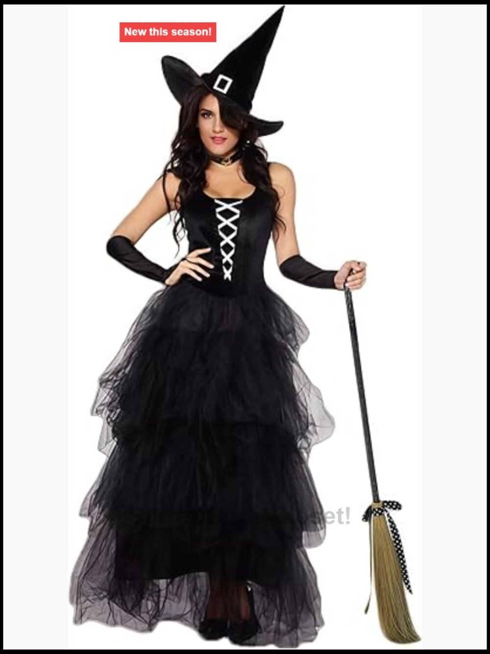 Sexy Witch Costume Corset Gown Hat Choker Gloves Halloween